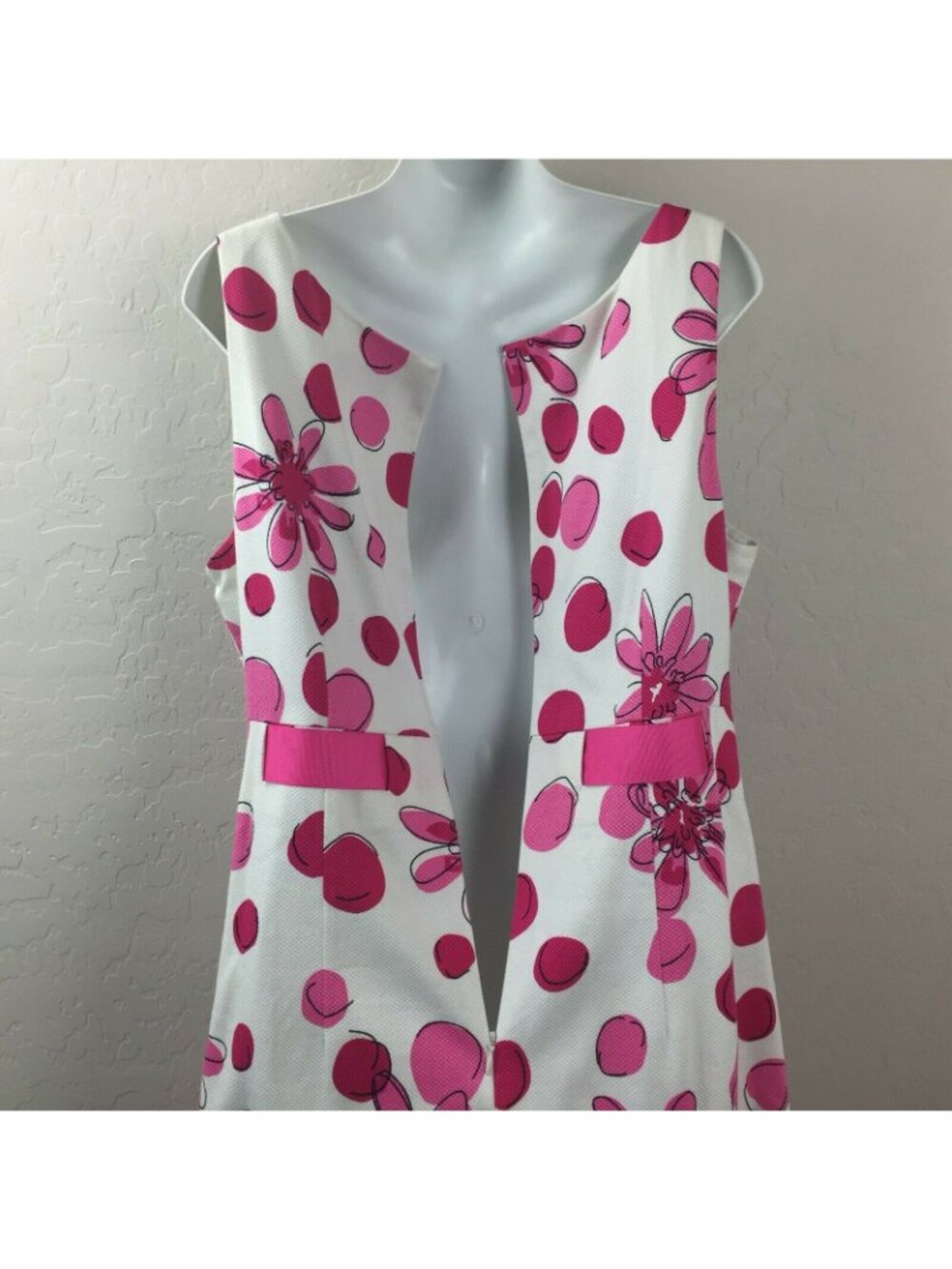 Jessica Howard Womens Pink White Mod Floral Summer Tank Dress Belt Size 14 - Picture 6 of 8